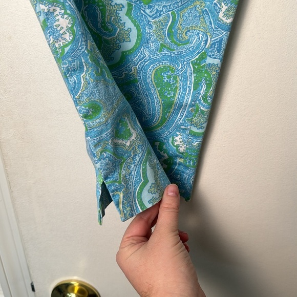 Talbots Blue and Green Paisley Classic Side Zip Casual Capris Size 14 Petite - Picture 3 of 8